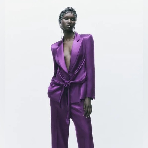 Zara Satin Effect Tie Front Blazer - Picture 3 of 13